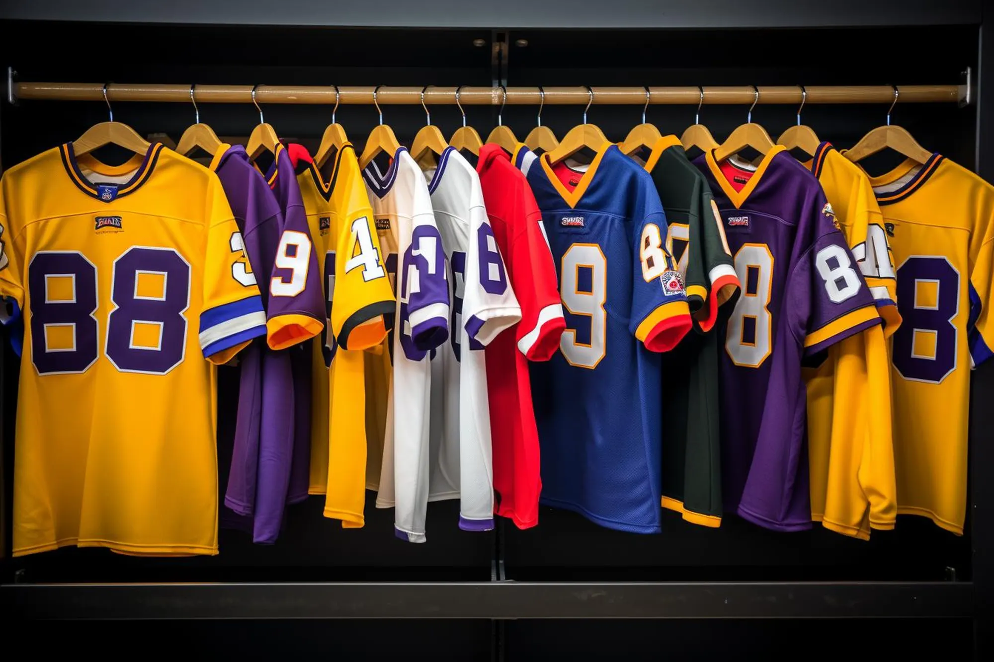 different jerseys hanging